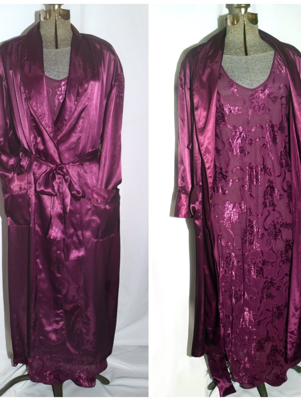 VTG 80s Victoria's Secret Gold Label Plum Purple Peignoir Set Size S Burnout
